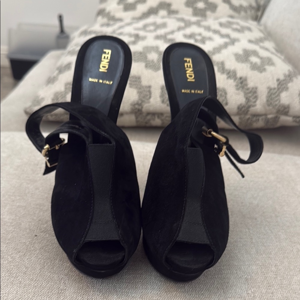 Fendi Women's Black Suede Heeled Sandals